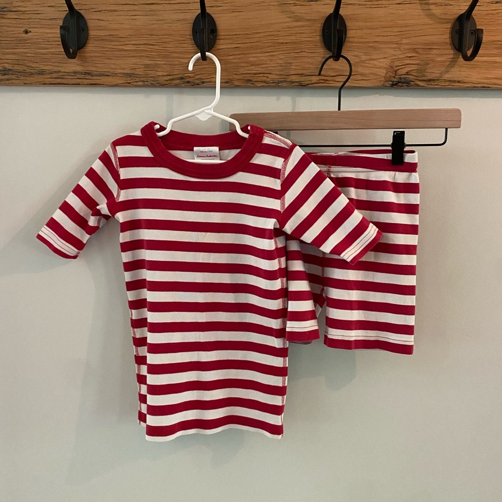 Hanna Andersson Red and White Striped Short John Pajama Set